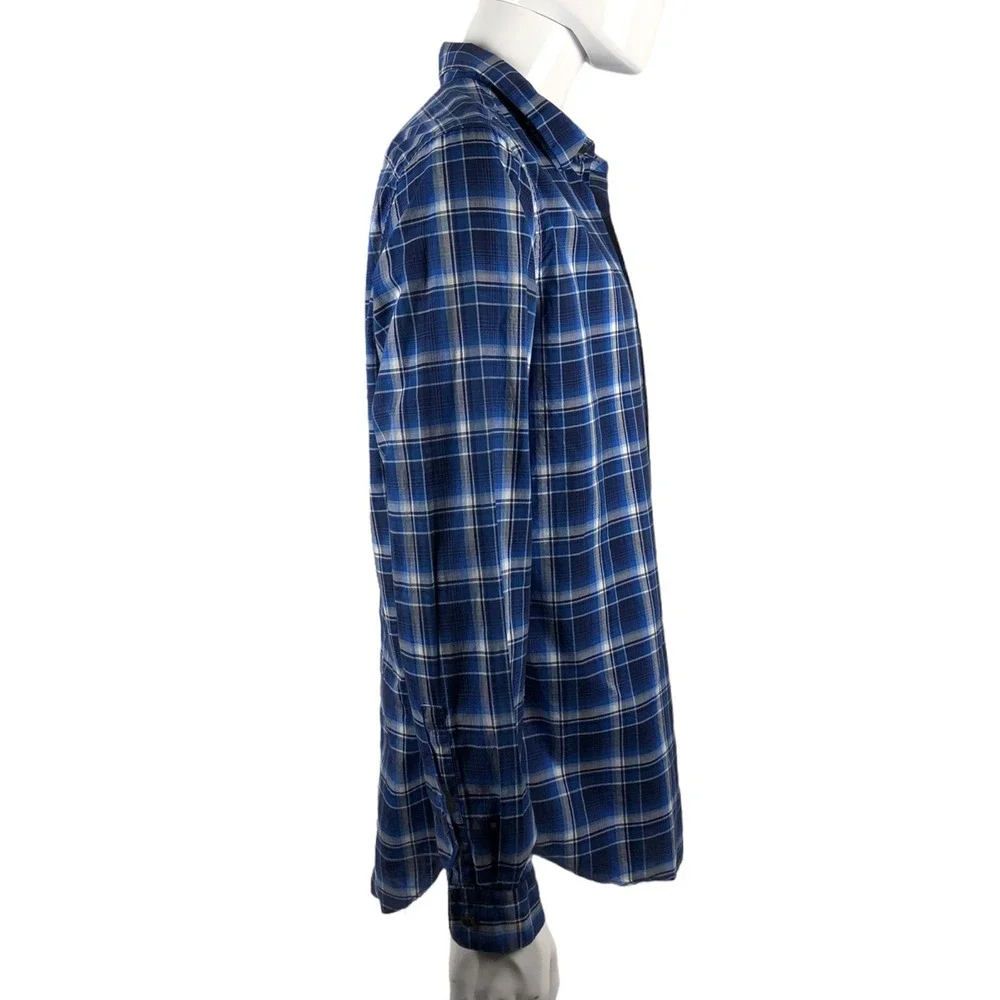 VINCE Mens Shirt XL Blue Plaid Button Front 100% Cotton Long Sleeve EUC